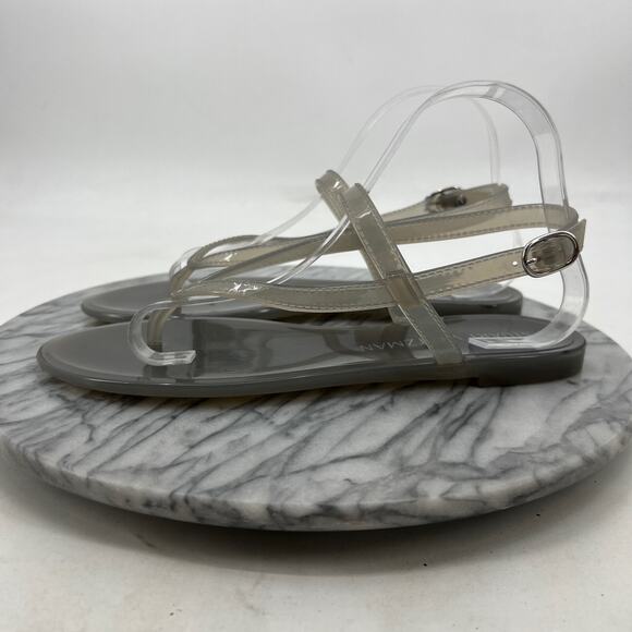 Stuart Weitzman Womens 9 Sandals Opaque Grey Summer Jelly Flat Thong Strappy - Picture 4 of 13